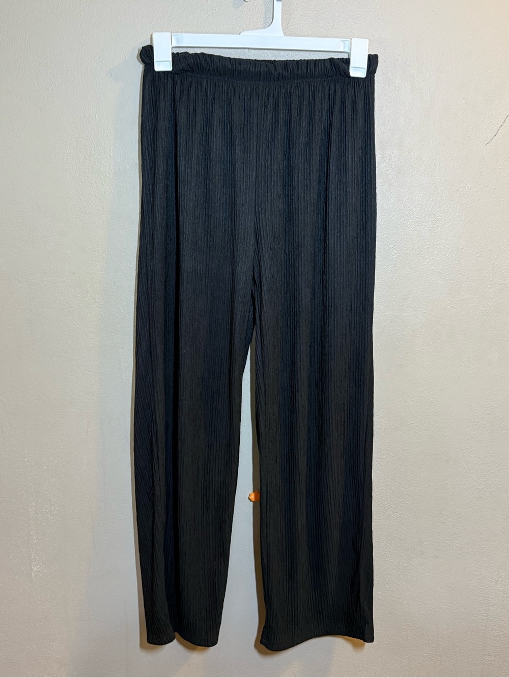 Womens Dazy Black Plisse Elastic-Waist Wide Leg Trousers Sz XL